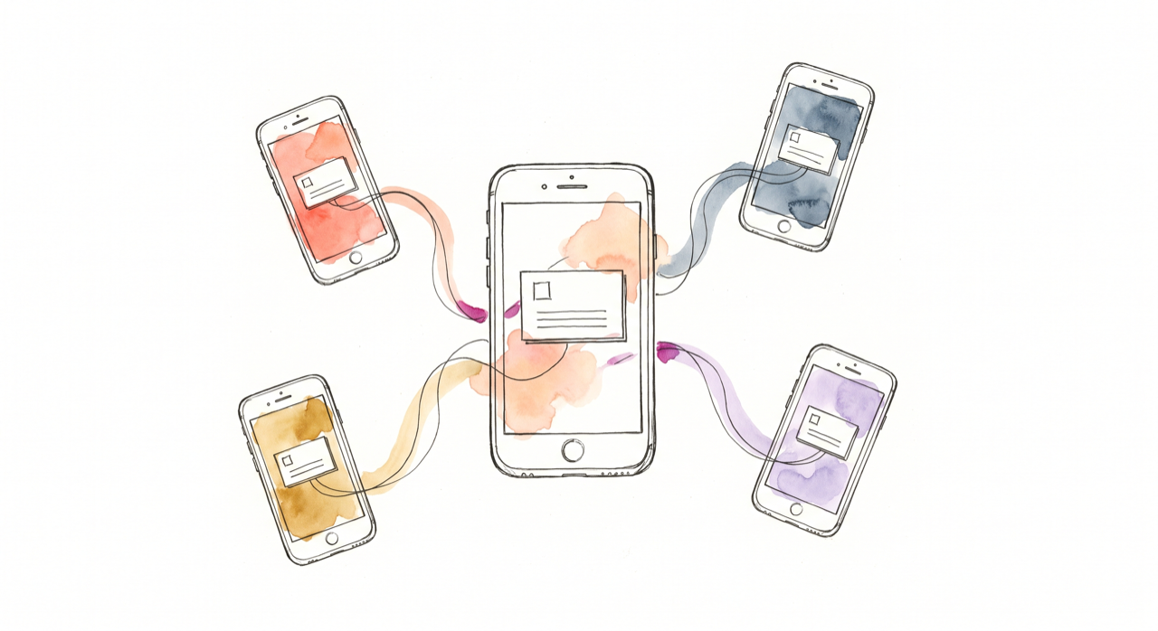 A digital business card updating automatically across everyone who saved it